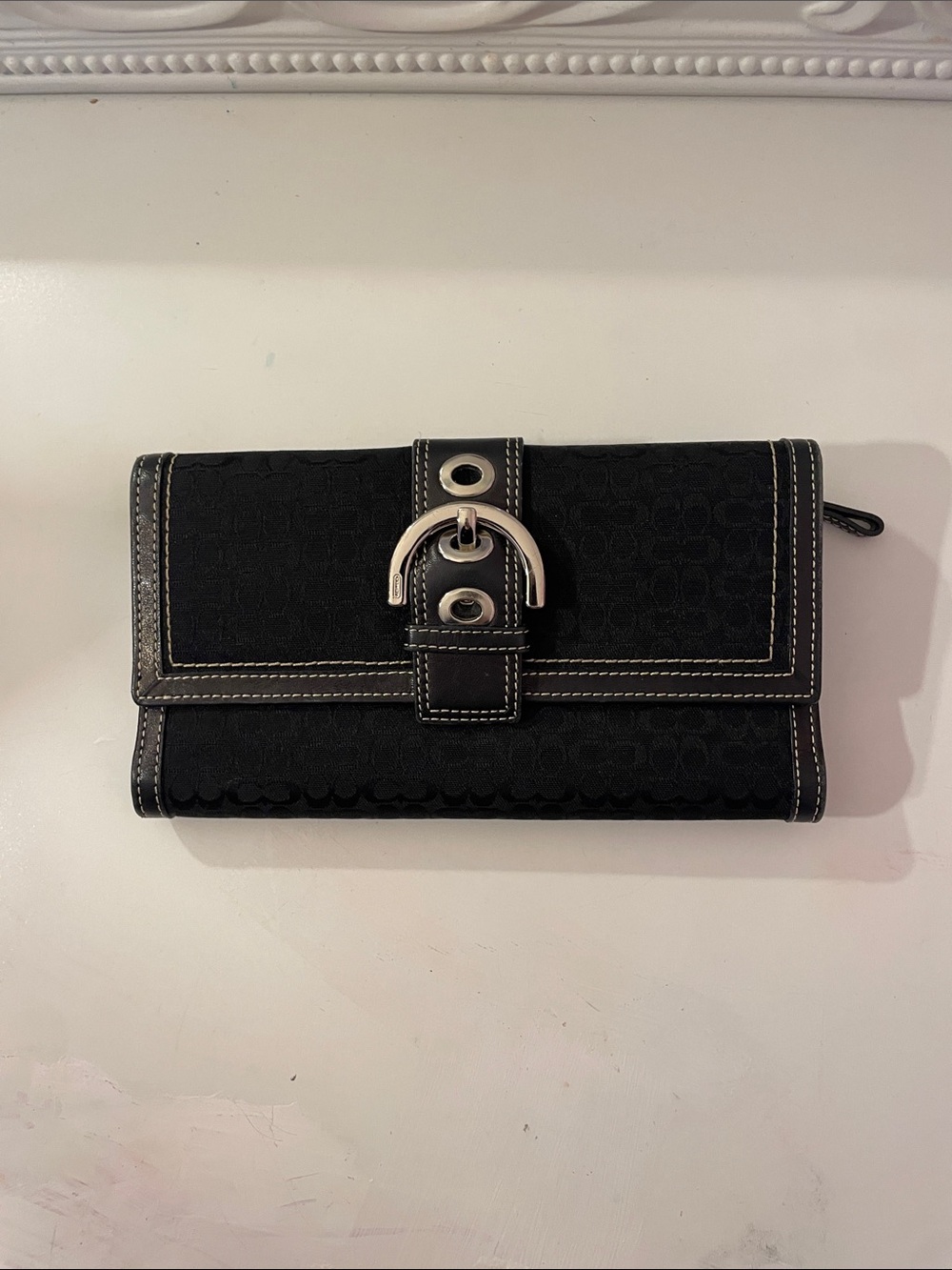 Black Women's Wallet with Silver Buckle
